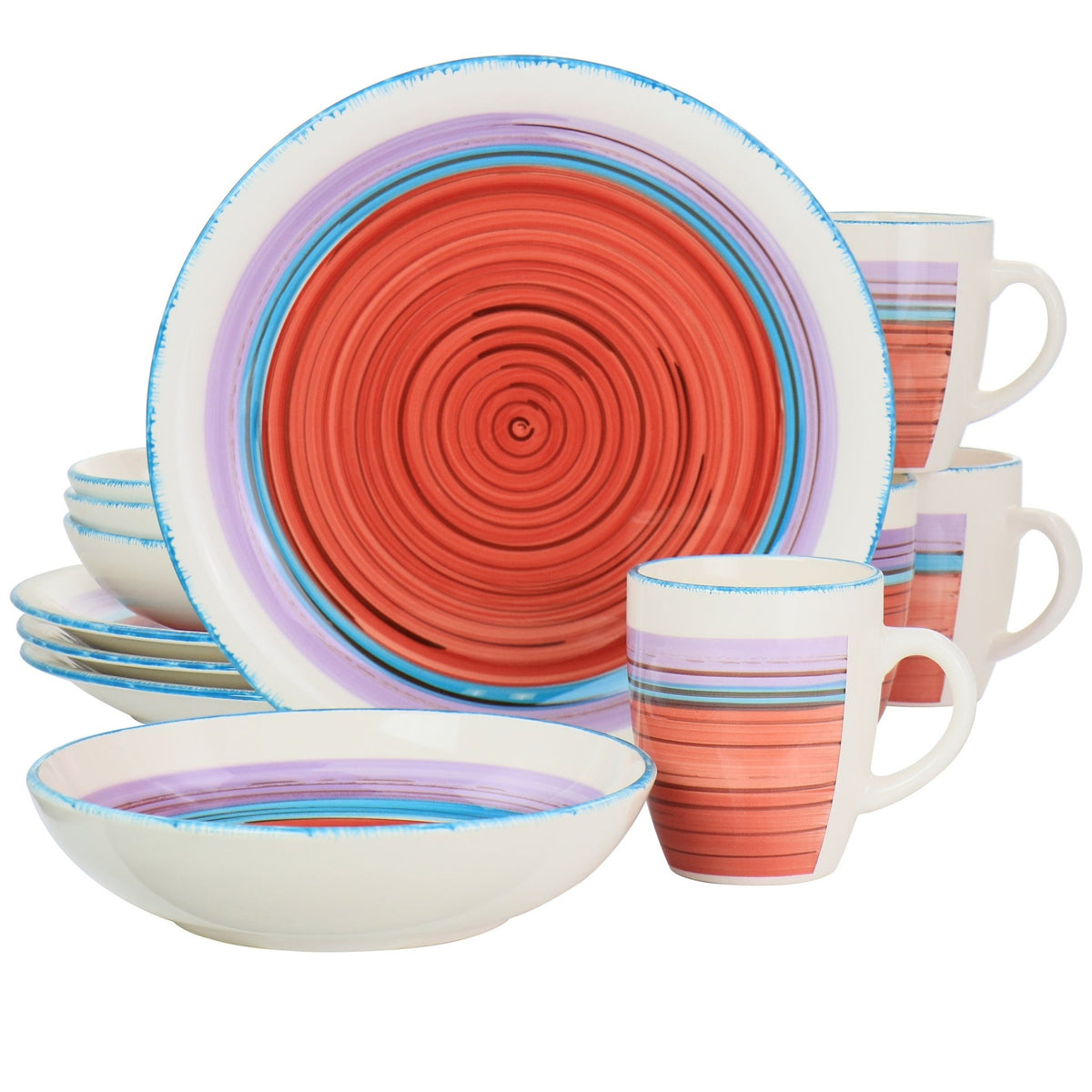 Gibson Home Richvale 12 Piece Round Durastone Dinnerware Set in Red - LAWendy