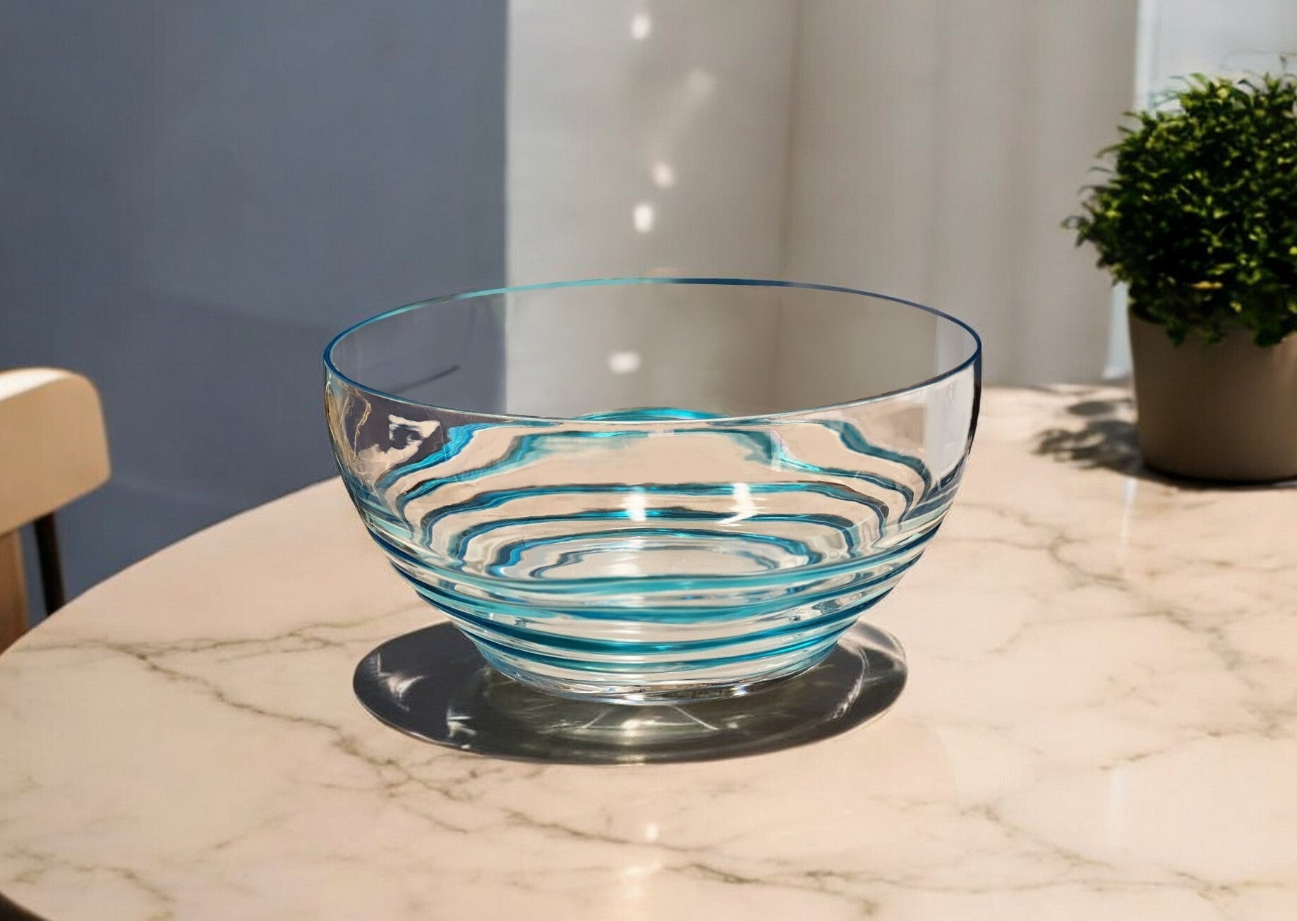 10" Clear and Blue Swirl Acrylic Round Salad Bowl - LAWendy