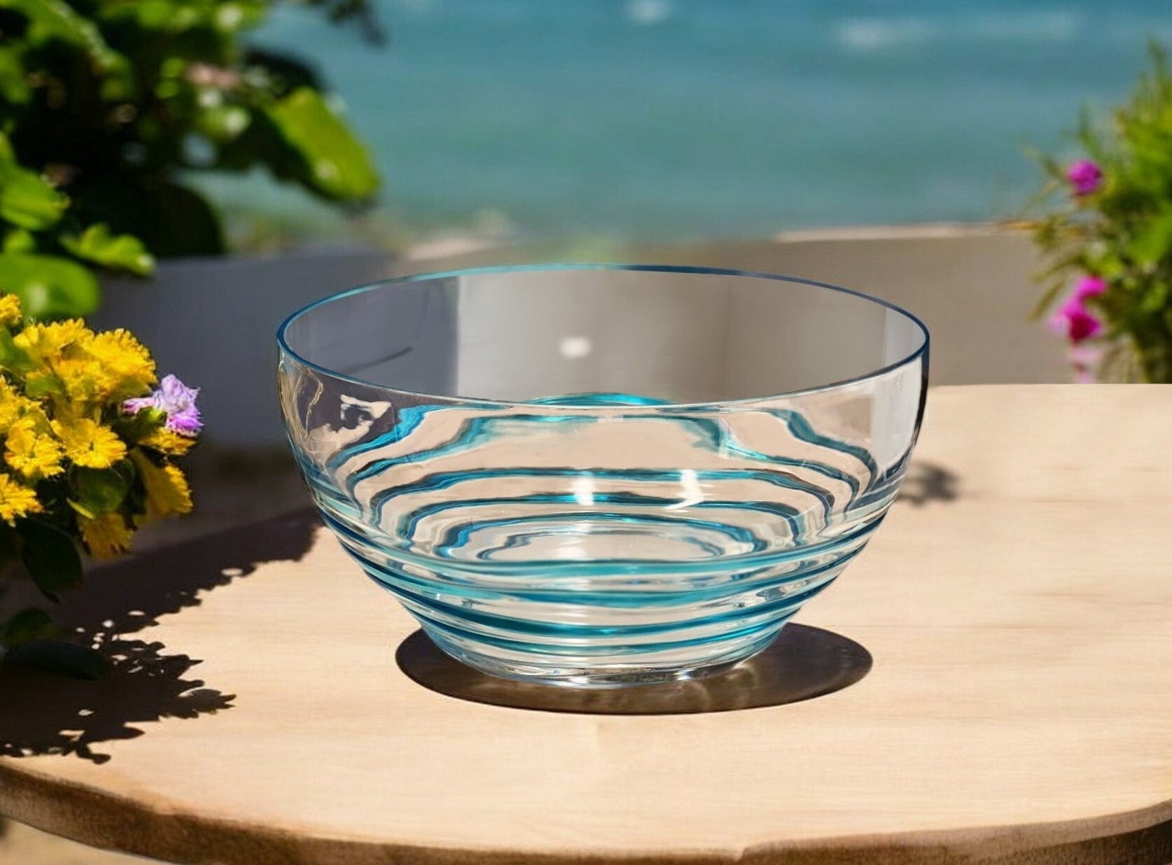 10" Clear and Blue Swirl Acrylic Round Salad Bowl - LAWendy