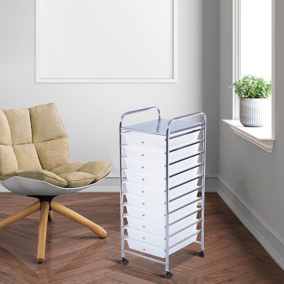 10 Drawer Rolling Storage Cart Organizer with 4 Universal Casters - Clear - Color: Transparent - LAWendy