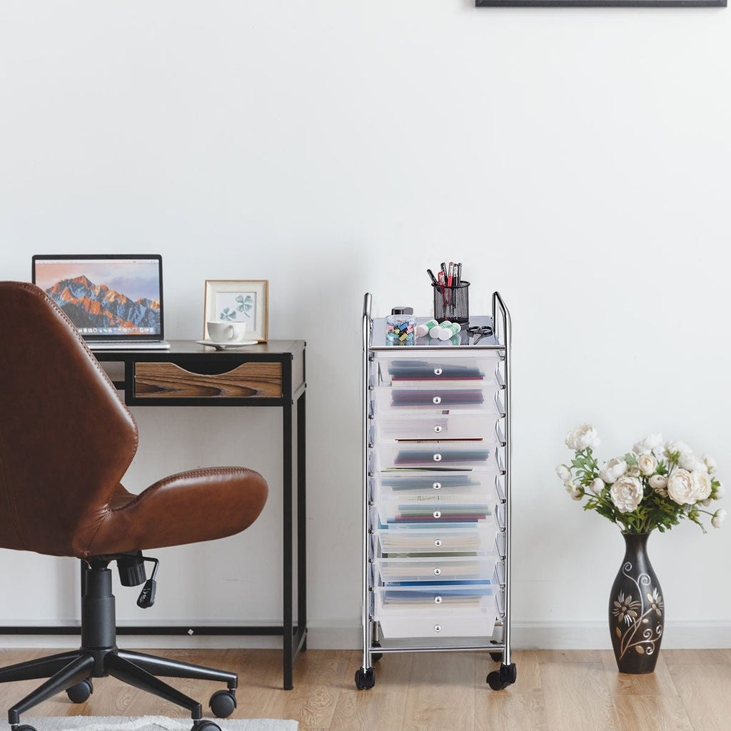 10 Drawer Rolling Storage Cart Organizer with 4 Universal Casters - Clear - Color: Transparent - LAWendy