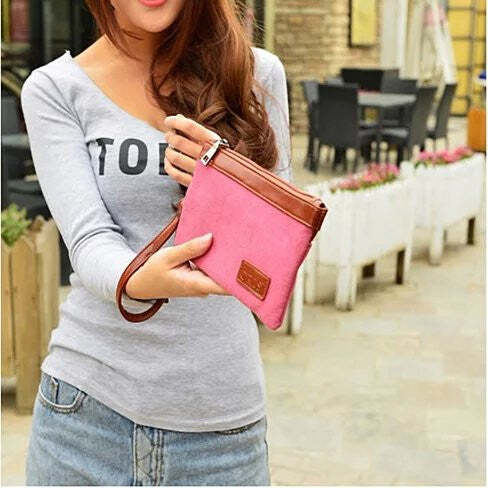 Stone Washed This & That Canvas Clutch and Wrist let 2 in 1 Purse