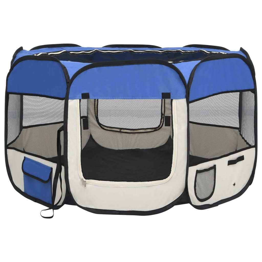 Dog Playpen Blue and Cream Polyester, Steel 43.3 x 43.3 x 22.8 in