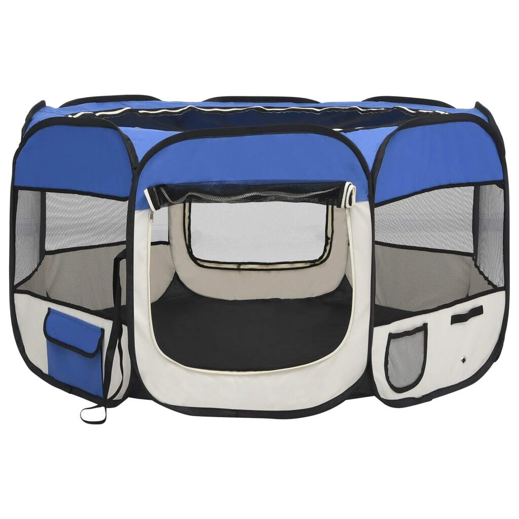 Dog Playpen Blue and Cream Polyester, Steel 43.3 x 43.3 x 22.8 in