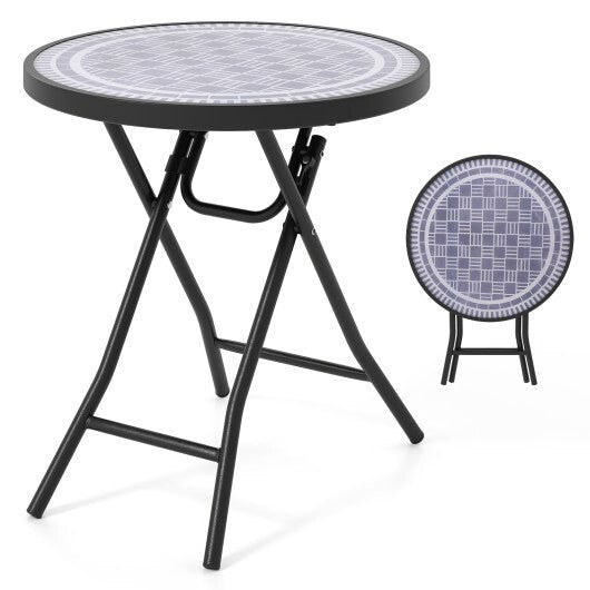 18 Inch Folding Side Table Patio Round Compact Coffee Table - Gray - Color: Gray - LAWendy