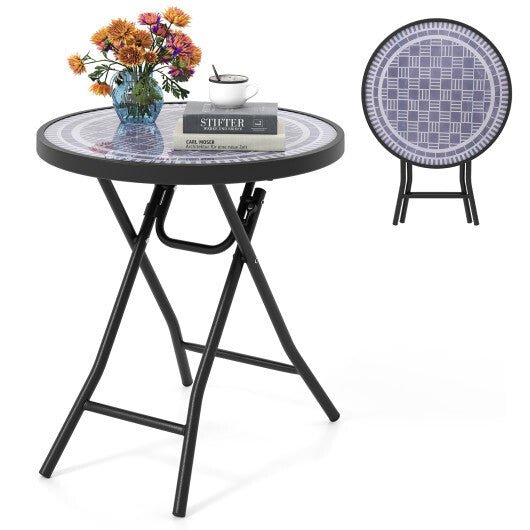 18 Inch Folding Side Table Patio Round Compact Coffee Table - Gray - Color: Gray - LAWendy