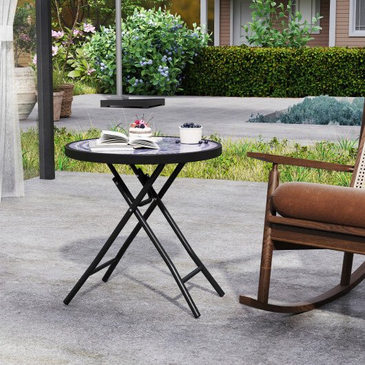 18 Inch Folding Side Table Patio Round Compact Coffee Table - Gray - Color: Gray - LAWendy