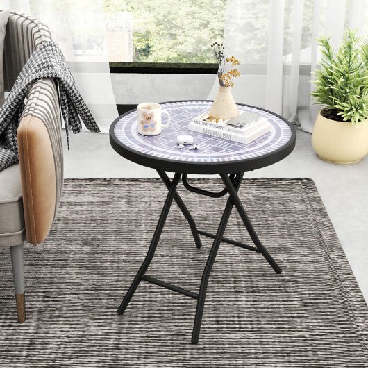 18 Inch Folding Side Table Patio Round Compact Coffee Table - Gray - Color: Gray - LAWendy