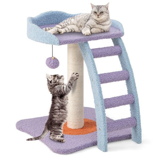 19 Inch Mohair Plush Cat Tree with Ladder and Jingling Ball - Purple - Color: Purple - LAWendy