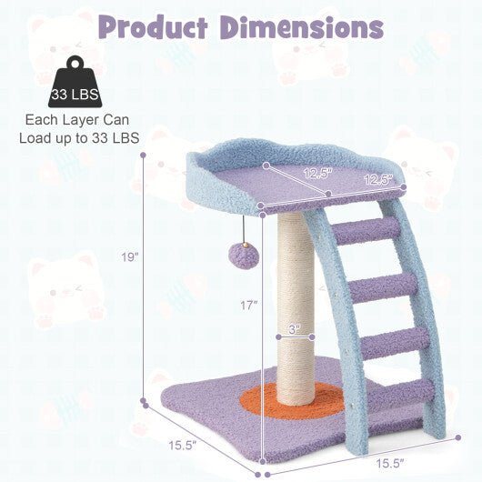 19 Inch Mohair Plush Cat Tree with Ladder and Jingling Ball - Purple - Color: Purple - LAWendy
