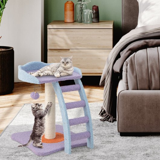 19 Inch Mohair Plush Cat Tree with Ladder and Jingling Ball - Purple - Color: Purple - LAWendy