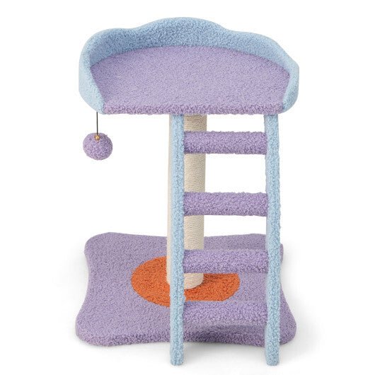 19 Inch Mohair Plush Cat Tree with Ladder and Jingling Ball - Purple - Color: Purple - LAWendy
