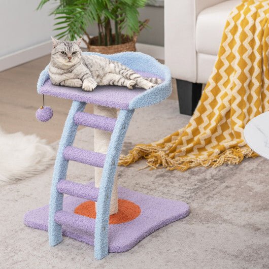 19 Inch Mohair Plush Cat Tree with Ladder and Jingling Ball - Purple - Color: Purple - LAWendy