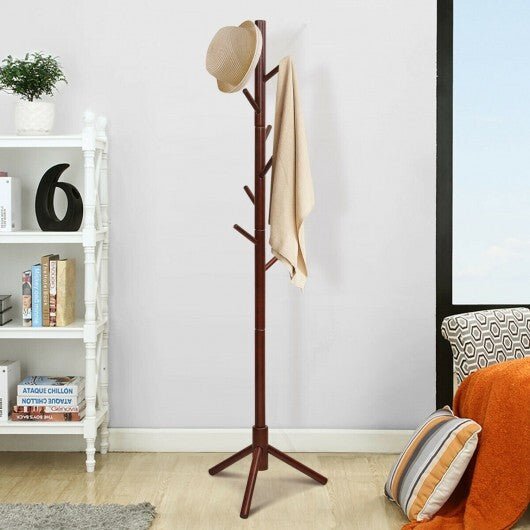 2 Heights Wooden Coat Rack with 8 Hooks - Walnut - Color: Walnut - LAWendy