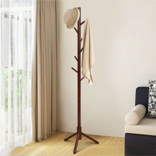 2 Heights Wooden Coat Rack with 8 Hooks - Walnut - Color: Walnut - LAWendy