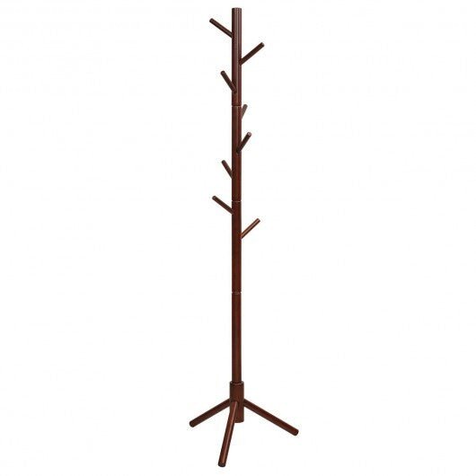 2 Heights Wooden Coat Rack with 8 Hooks - Walnut - Color: Walnut - LAWendy