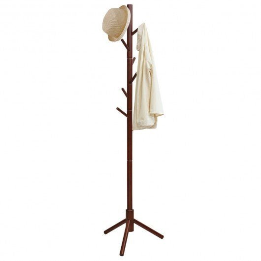 2 Heights Wooden Coat Rack with 8 Hooks - Walnut - Color: Walnut - LAWendy