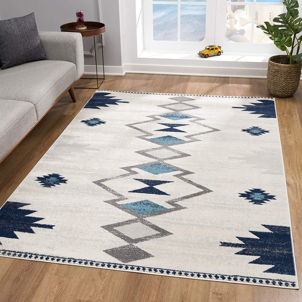 2' X 5' Blue and Ivory Southwestern Area Rug - LAWendy