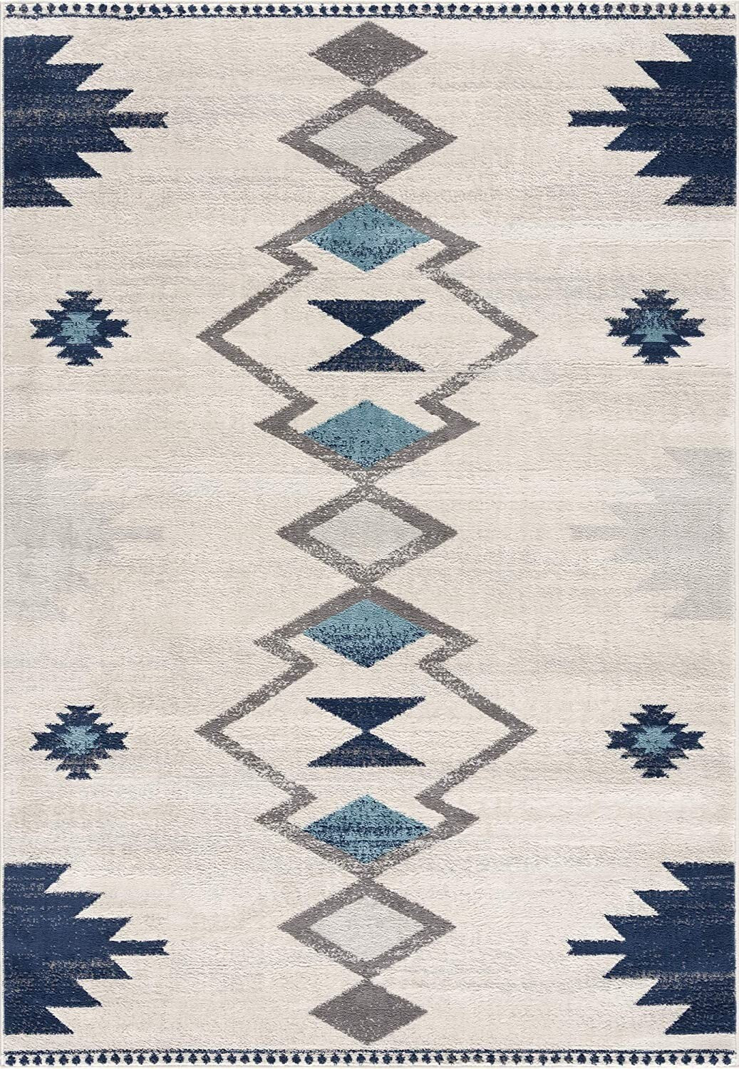 2' X 5' Blue and Ivory Southwestern Area Rug - LAWendy