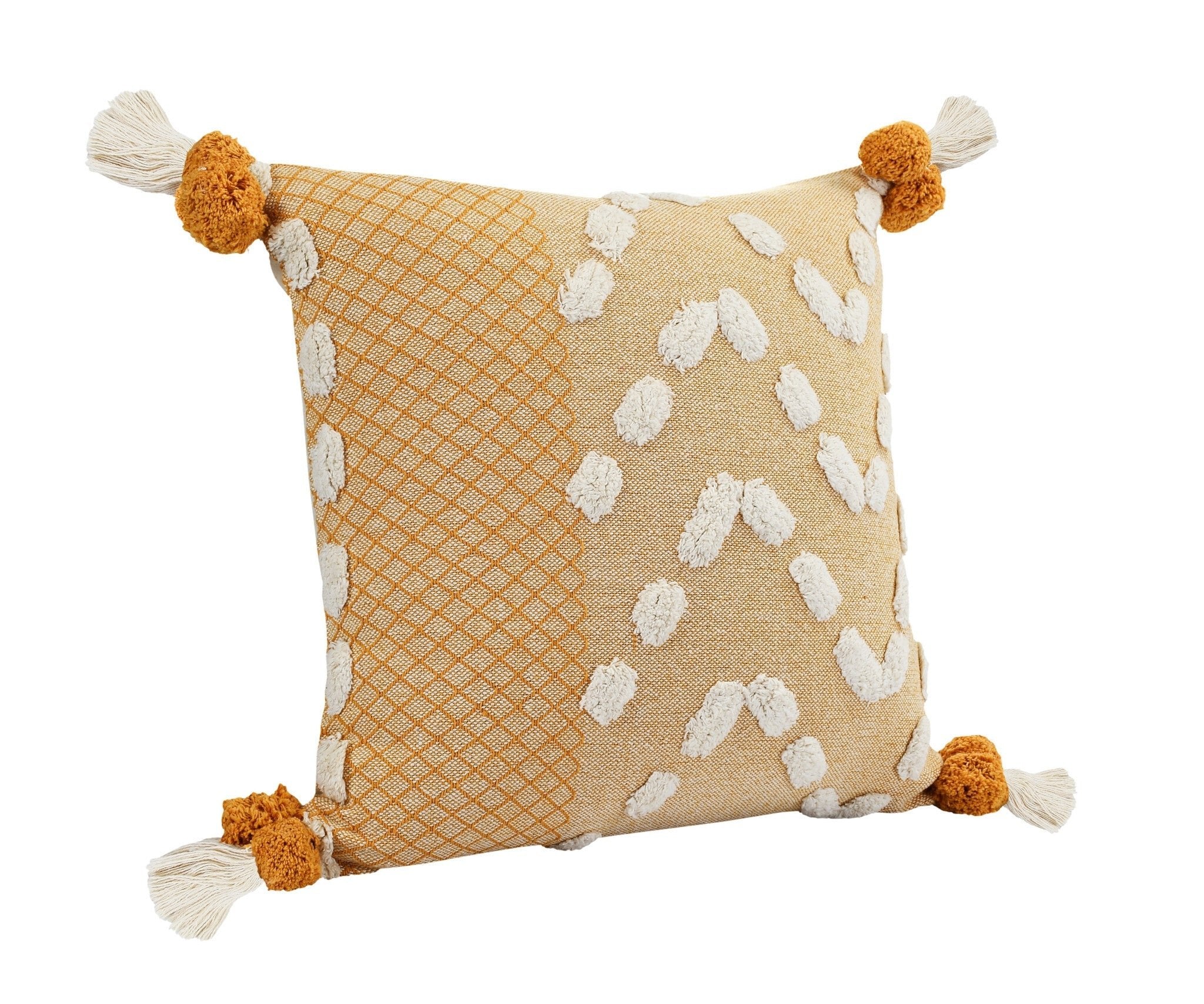 20" X 20" Yellow And Cream 100% Cotton Geometric Zippered Pillow - LAWendy