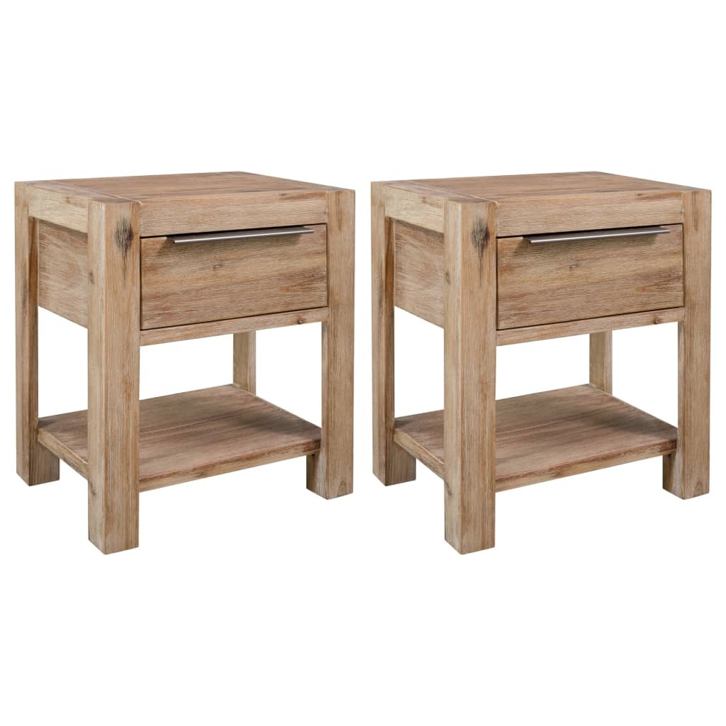 Nightstand Set of 2 Brown Solid acacia wood, MDF, acacia veneer