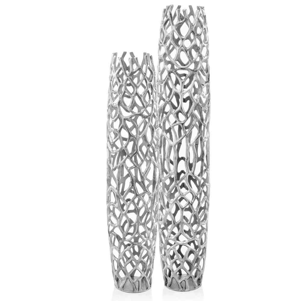 47" Aluminum Silver Twigs Cylinder Floor Vase