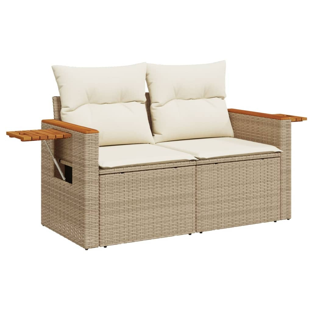 Garden Sofa Beige PE rattan 2-Seater Foldable Outdoor Sofa