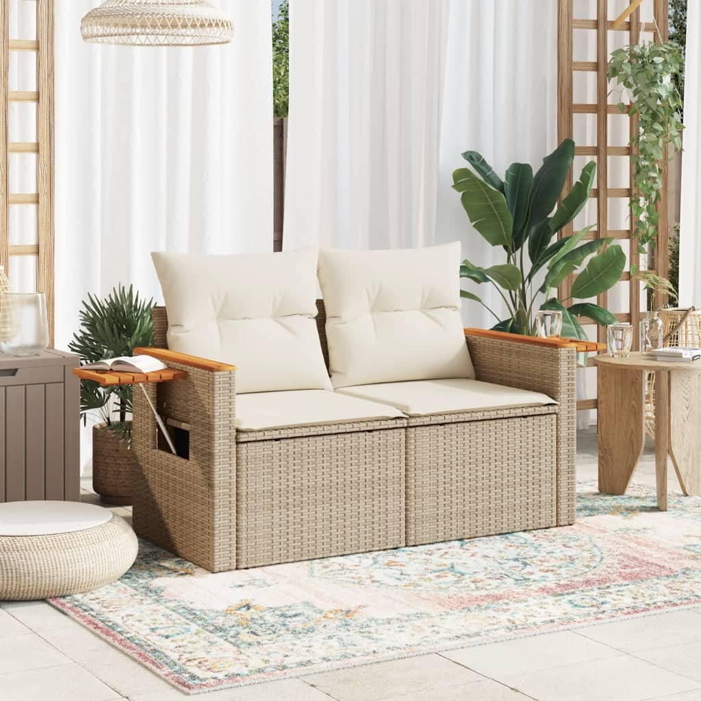Garden Sofa Beige PE rattan 2-Seater Foldable Outdoor Sofa