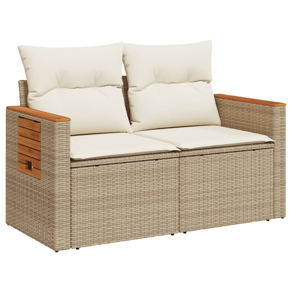 Garden Sofa Beige PE rattan 2-Seater Foldable Outdoor Sofa