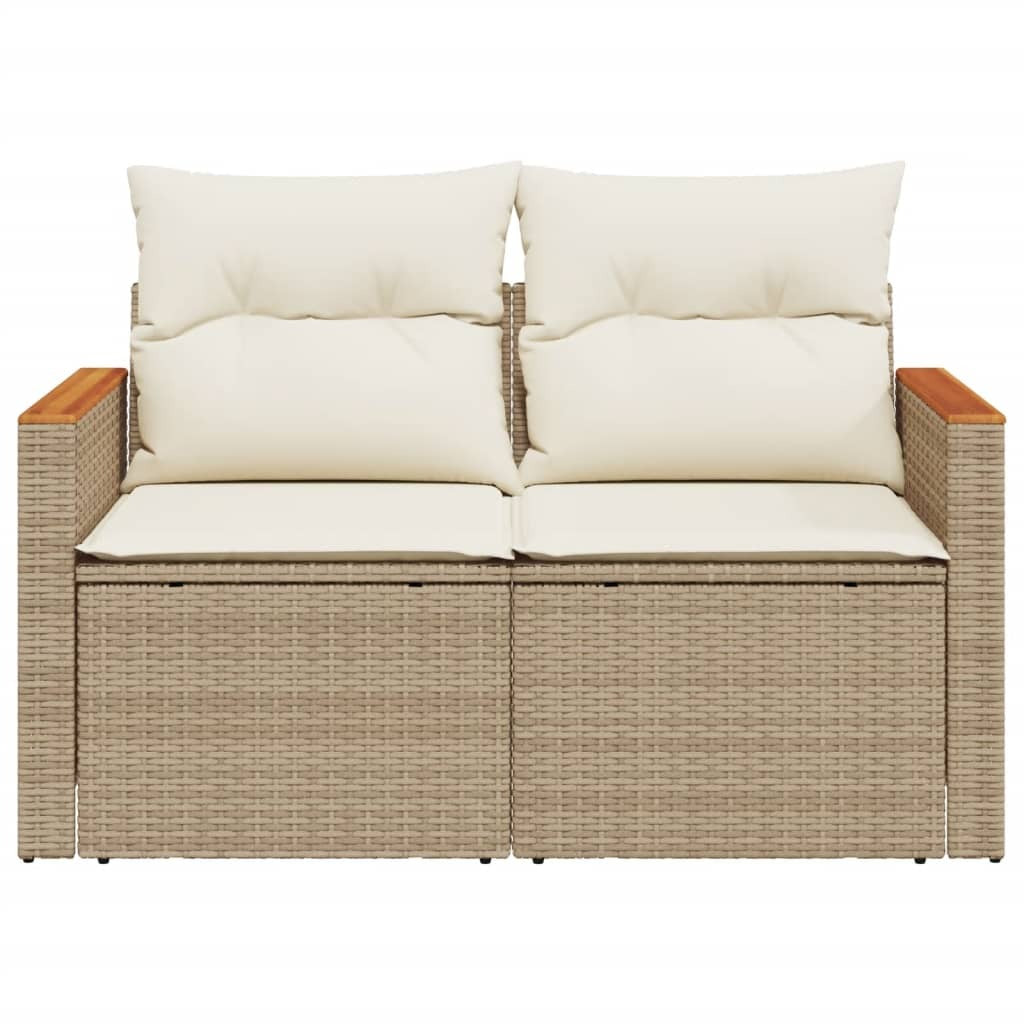 Garden Sofa Beige PE rattan 2-Seater Foldable Outdoor Sofa