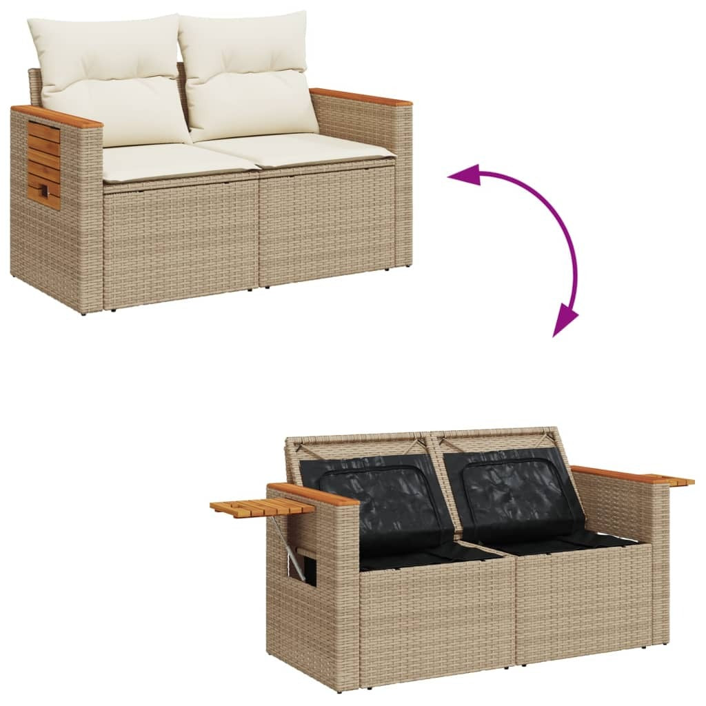 Garden Sofa Beige PE rattan 2-Seater Foldable Outdoor Sofa