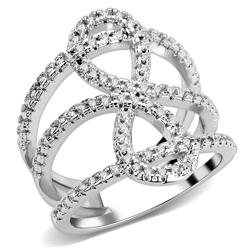 3W1587 - Rhodium Brass Ring with AAA Grade CZ in Clear - LAWendy