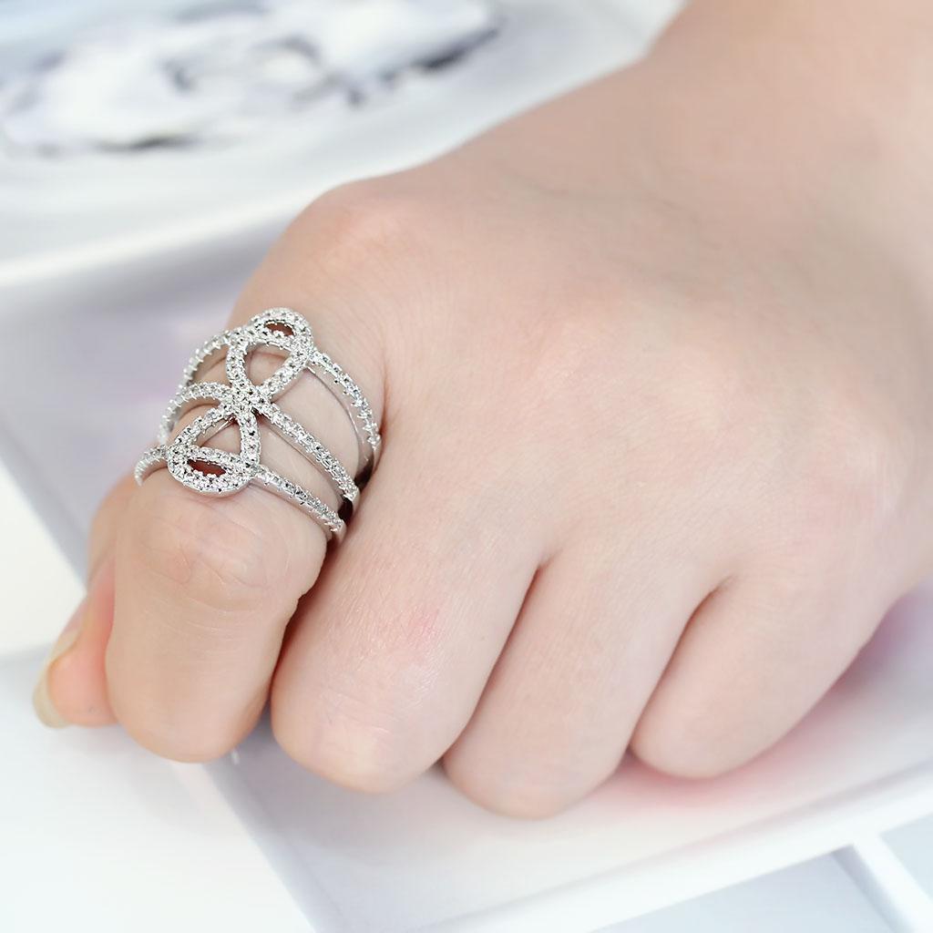 3W1587 - Rhodium Brass Ring with AAA Grade CZ in Clear - LAWendy