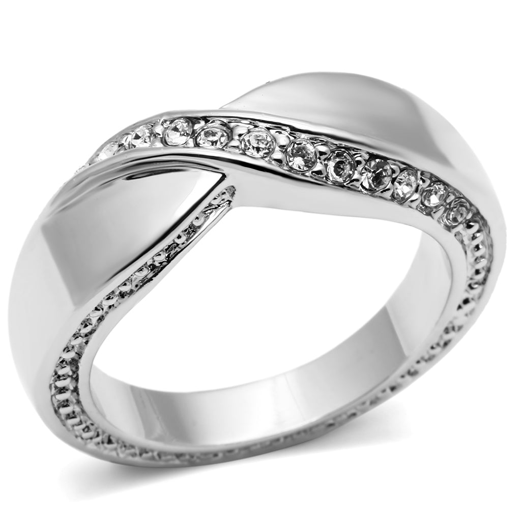 3W264 - Rhodium Brass Ring with Top Grade Crystal in Clear - LAWendy
