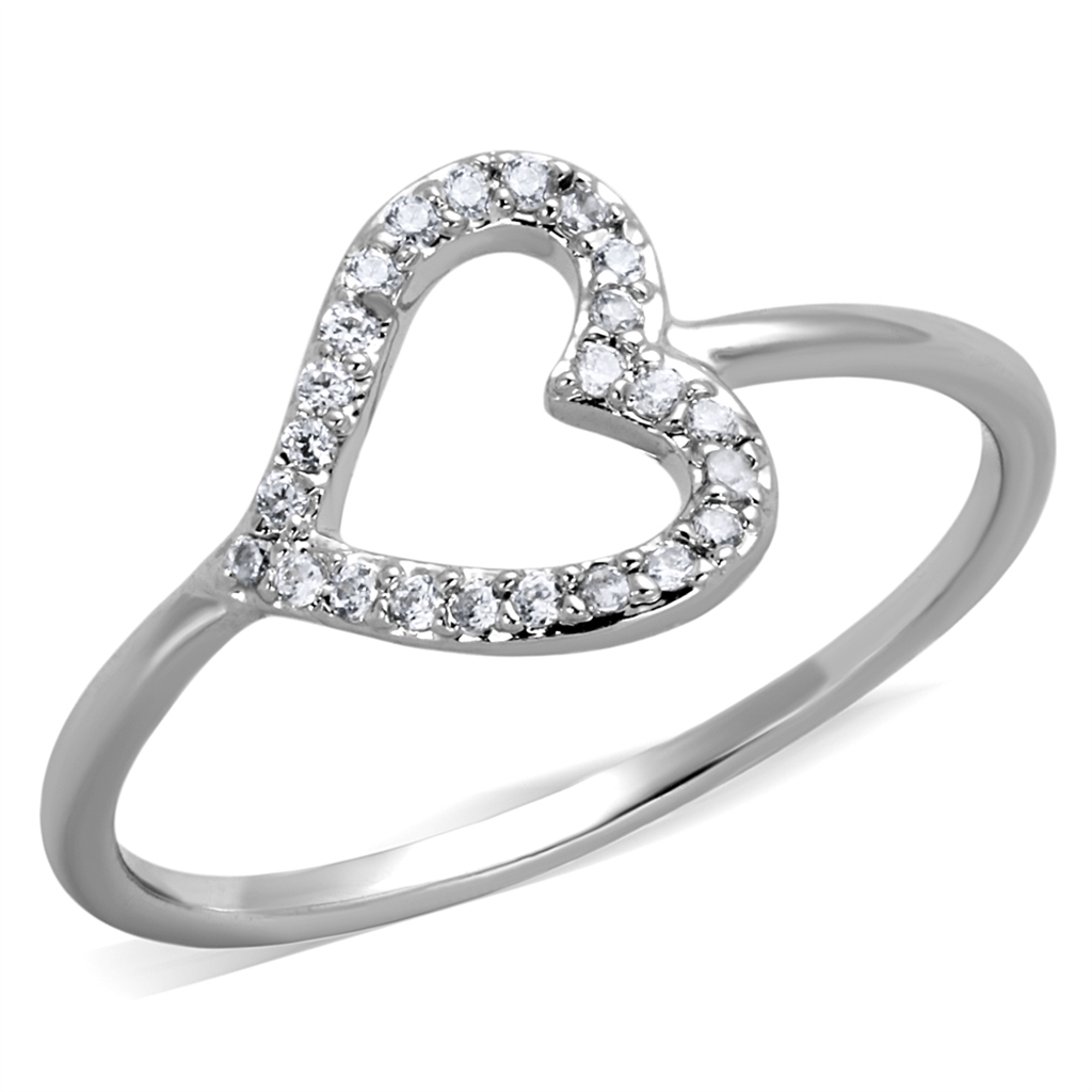 3W866 - Rhodium Brass Ring with AAA Grade CZ in Clear - LAWendy