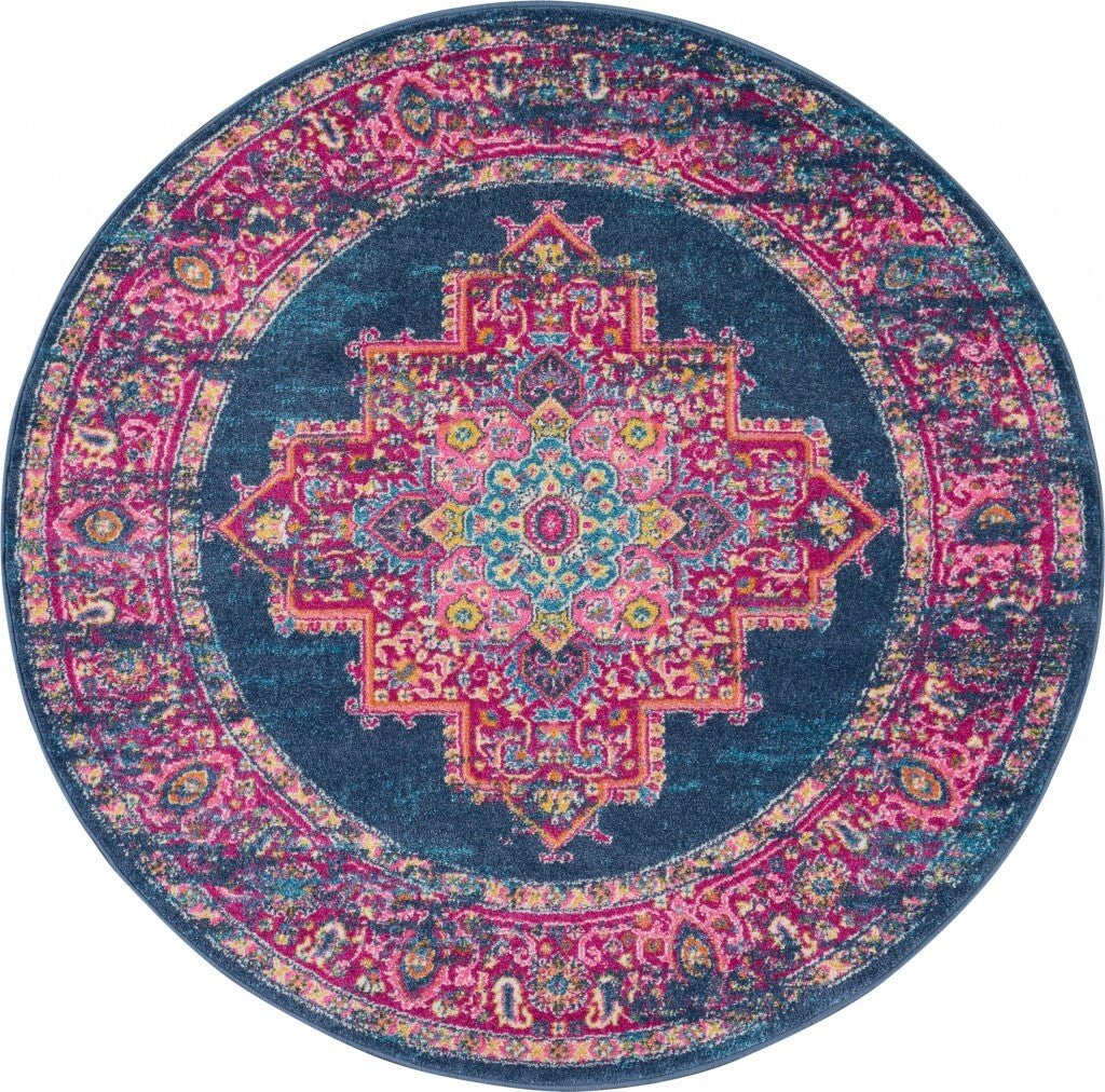 4' Blue Round Power Loom Area Rug - LAWendy