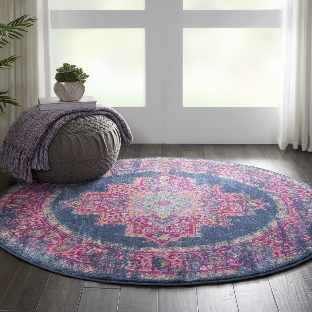 4' Blue Round Power Loom Area Rug - LAWendy