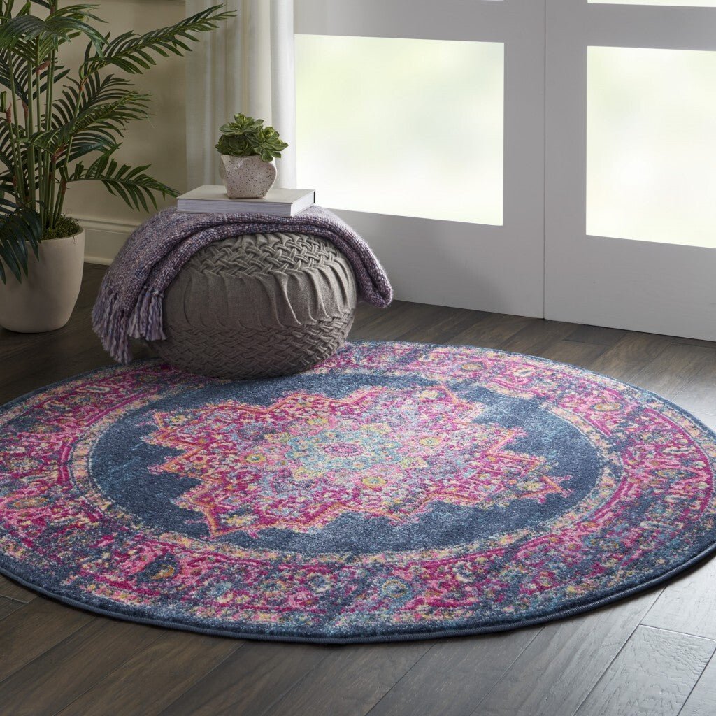 4' Blue Round Power Loom Area Rug - LAWendy