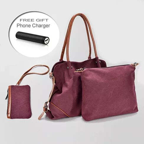Color: Burgundy - TRIBEKA 3 In 1 Shoulder Bag Plus Free Smartphone Charger From The Journey Collection