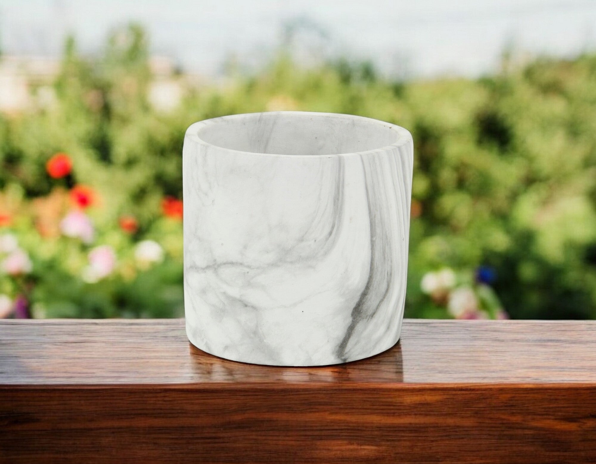 6" White and Gray Marbleized Ceramic Indoor Outdoor Round Pot Planter - LAWendy