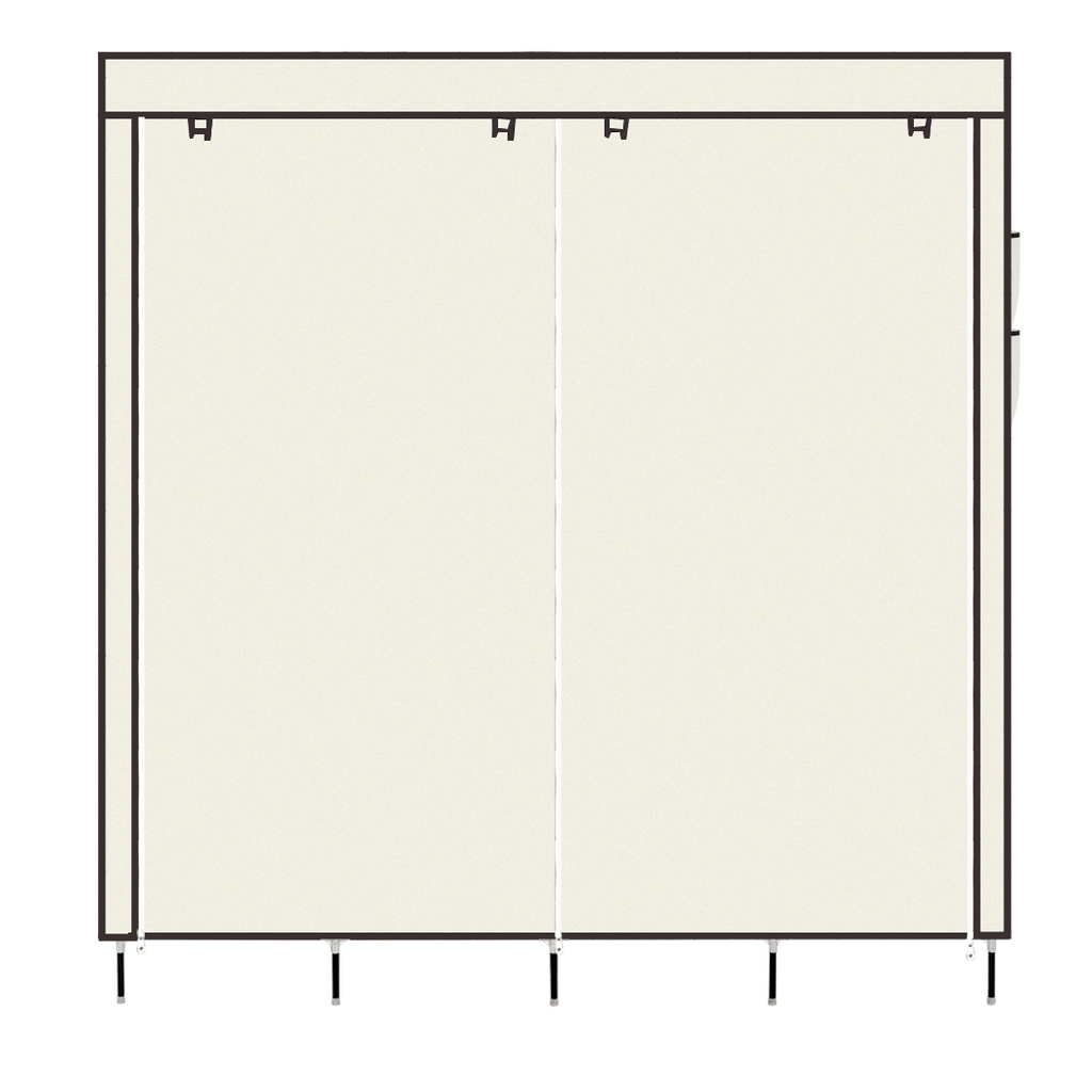 67" Clothes Closet Portable Wardrobe Clothes Storage Rack 12 Shelves 4 Side Pockets Beige - LAWendy