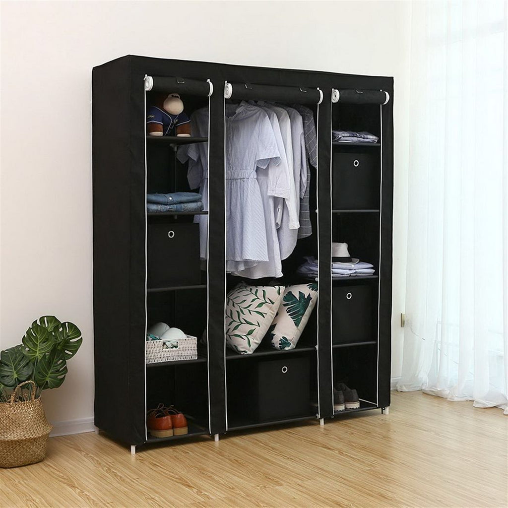 69" Portable Clothes Closet Wardrobe Storage Organizer with Non - Woven Fabric Quick and Easy to Assemble Extra Strong and Durable Black - LAWendy