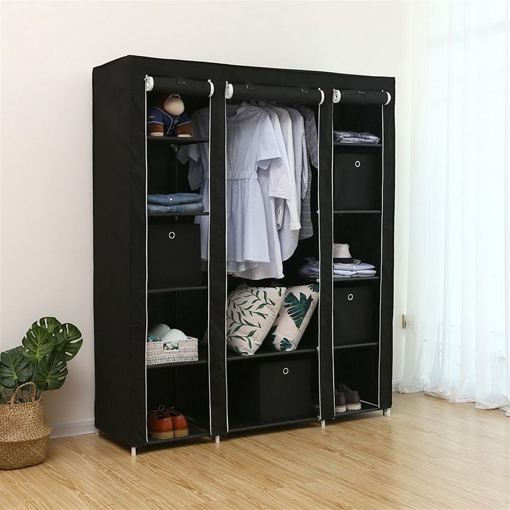 69" Portable Clothes Closet Wardrobe Storage Organizer with Non - Woven Fabric Quick and Easy to Assemble Extra Strong and Durable Black - LAWendy