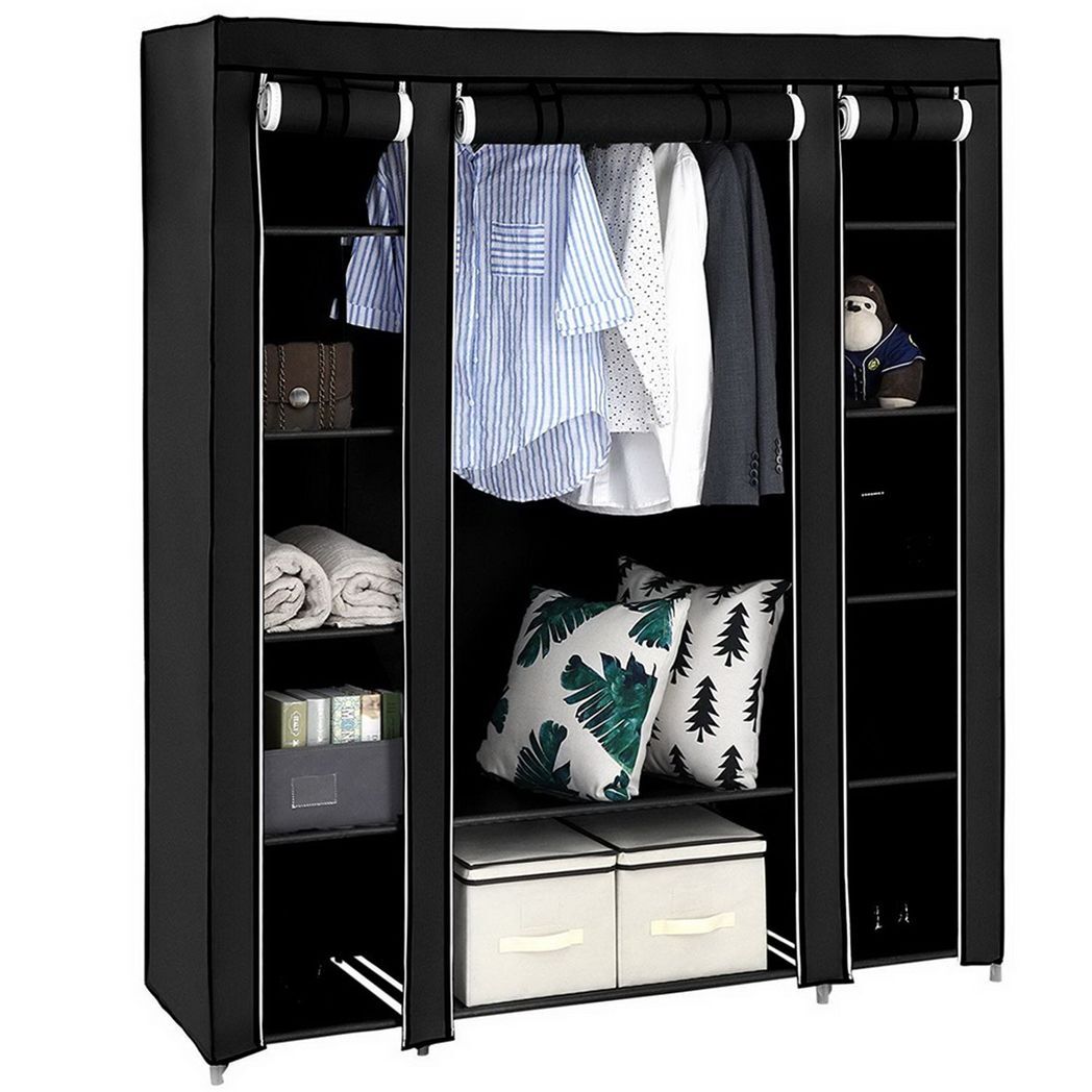 69" Portable Clothes Closet Wardrobe Storage Organizer with Non - Woven Fabric Quick and Easy to Assemble Extra Strong and Durable Black - LAWendy