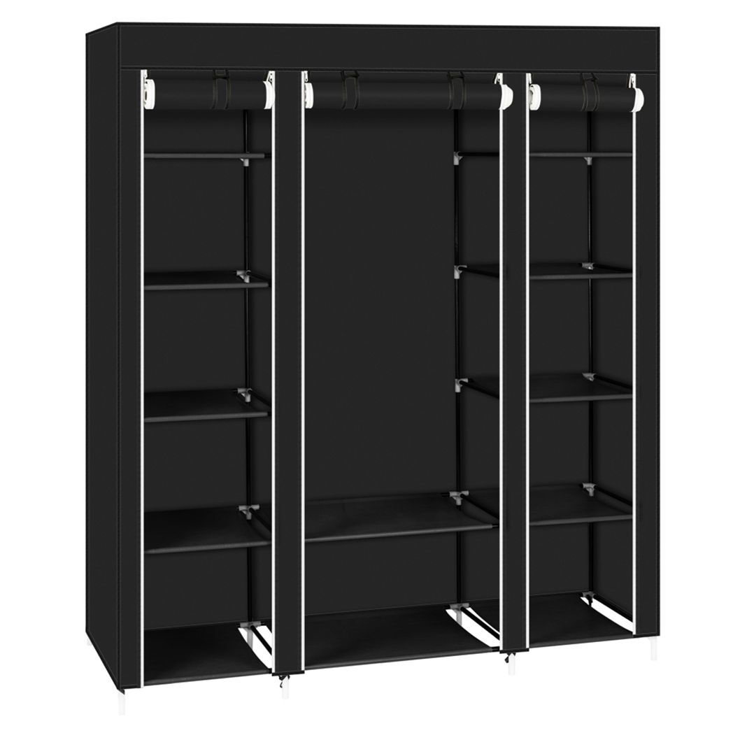 69" Portable Clothes Closet Wardrobe Storage Organizer with Non - Woven Fabric Quick and Easy to Assemble Extra Strong and Durable Black - LAWendy