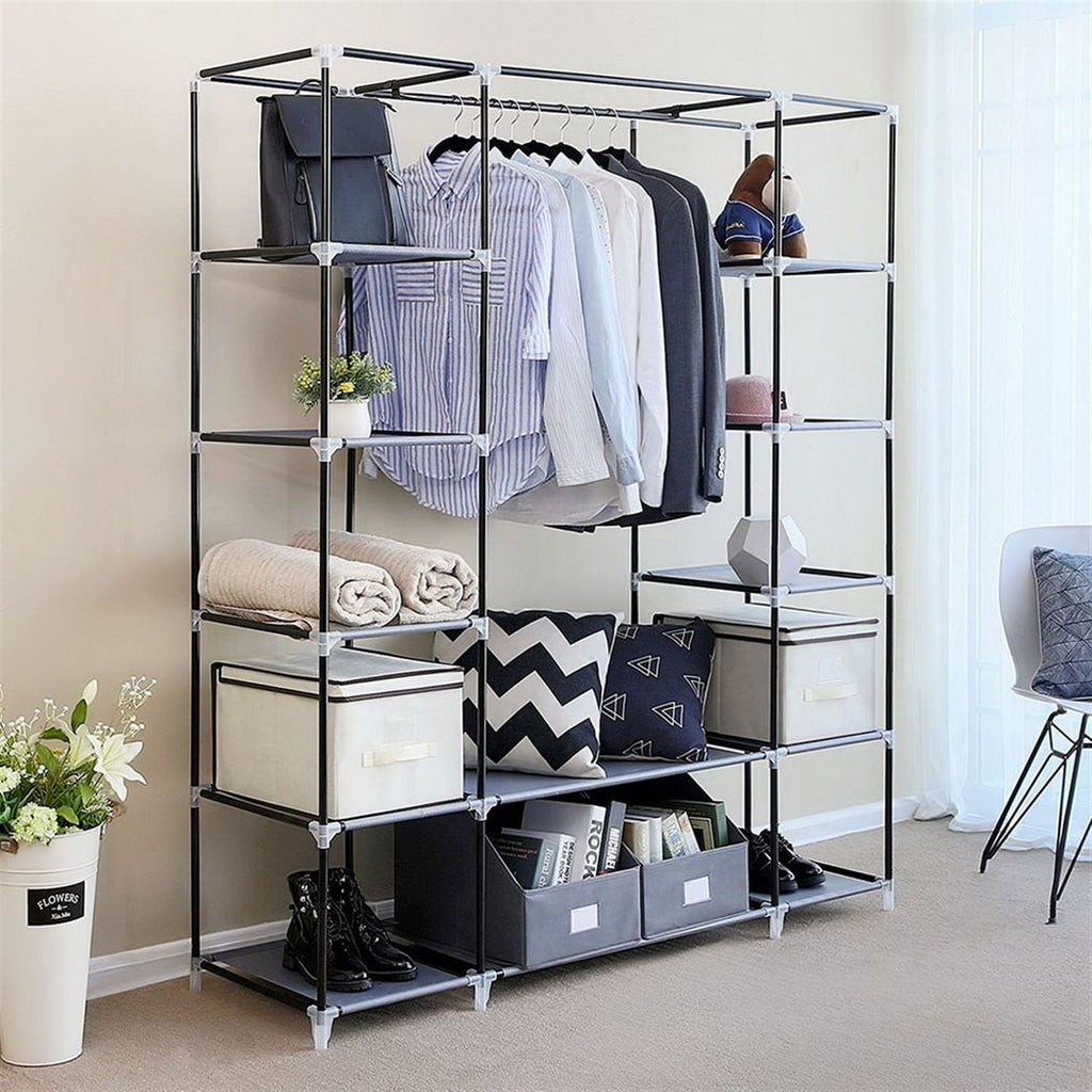 69" Portable Clothes Closet Wardrobe Storage Organizer with Non - Woven Fabric Quick and Easy to Assemble Extra Strong and Durable Black - LAWendy