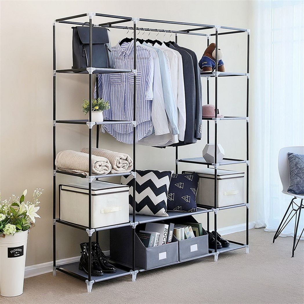 69" Portable Clothes Closet Wardrobe Storage Organizer with Non - Woven Fabric Quick and Easy to Assemble Extra Strong and Durable Black - LAWendy