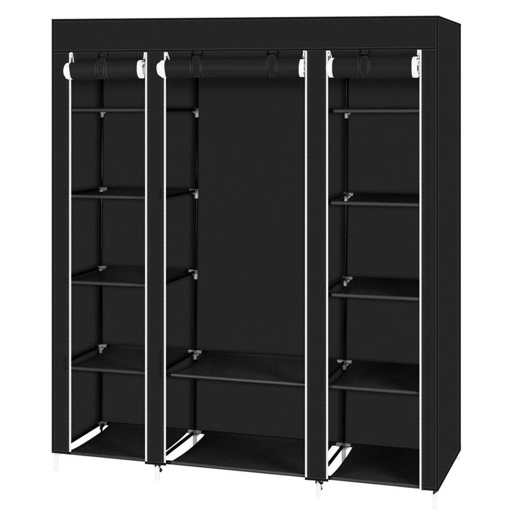 69" Portable Clothes Closet Wardrobe Storage Organizer with Non - Woven Fabric Quick and Easy to Assemble Extra Strong and Durable Black - LAWendy