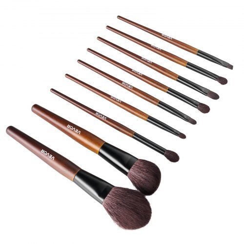 9 - Piece Makeup Brush Set for Foundation Blending Eyeshadow, Professional Makeup Brush Kit with Soft Natural Wool & Vegan Synthetic Bristles, Ergonomic Wood Handle, Travel - Friendly Storage Bag - LAWendy
