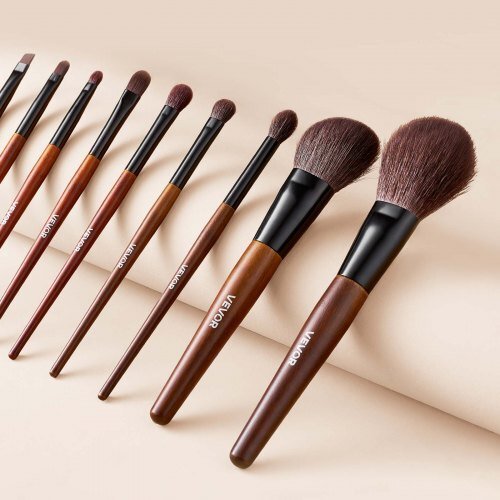 9 - Piece Makeup Brush Set for Foundation Blending Eyeshadow, Professional Makeup Brush Kit with Soft Natural Wool & Vegan Synthetic Bristles, Ergonomic Wood Handle, Travel - Friendly Storage Bag - LAWendy